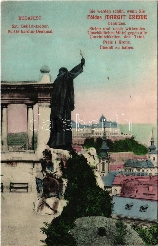 Budapest I. Szt. Gellért szobor. Földes Margit Creme reklám