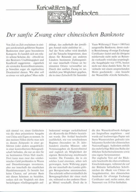 Kína / Deviza tanúsítvány 1979. 10f német nyelvű leírással T:I China / Foreign Exchange Certificate 1979. 10 Fen with german description C:UNC Krause P# FX1, J# 996