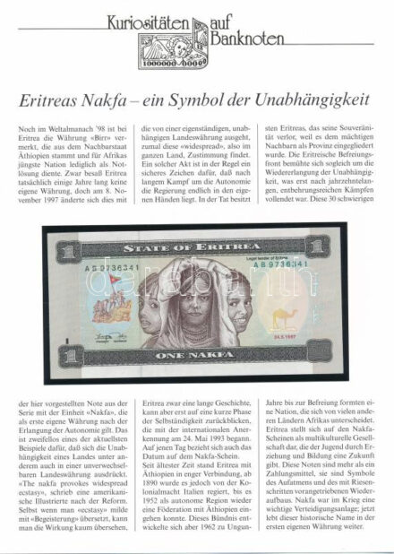 Eritrea 1997. 10N német nyelvű leírással T:I Eritrea 1997. 10 Nakfa with german description C:UNC Krause P#3