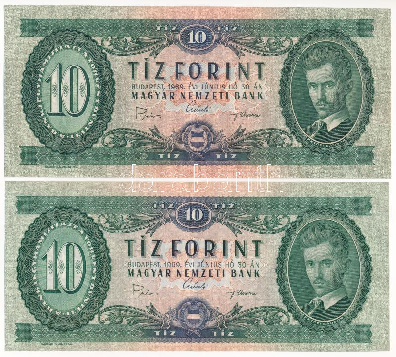 1969. 10Ft (2x) T:III egyik szép papír Adamo F7