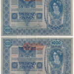 Ausztria 1919. (1902.) 1000K II. kiadás, hátlap rajzos, piros vízszintes 'DEUTSCHÖSTERREICH' felülbélyegzéssel (4x) T:III Austria 1902. 1000 Corona 2nd issue, graphic backside with horizontal red 'DEUTSCHÖSTERREICH' overprint (4x) C:F