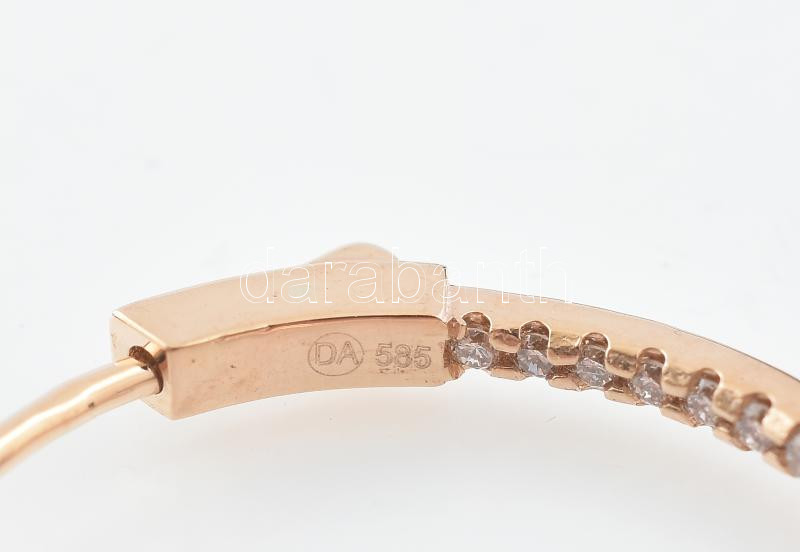 Arany (Au) 14K rosegold karikafülbevaló-pár gyémántokkal kirakva, 1,3 ct, d: 2,5 cm, bruttó: 6,04 g - Image 4