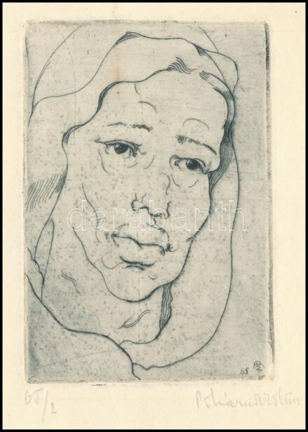 Pohárnok Zoltán (1905-1976): Női portré. Rézkarc, papír, jelzett. Kissé foltos. 9x6 cm