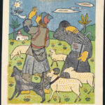 Pohárnok Zoltán (1905-1976): Pásztorok. Linómetszet, papír, jelzett. Lapszéli, grafikát nem érintő szakadásokkal. 17x14 cm