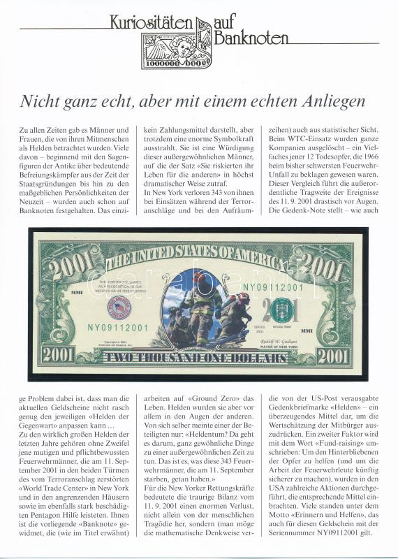 Amerikai Egyesült Államok 2001. 2001$ német nyelvű leírással T:I- USA 2001. 2001 Dollar with german description C:AU