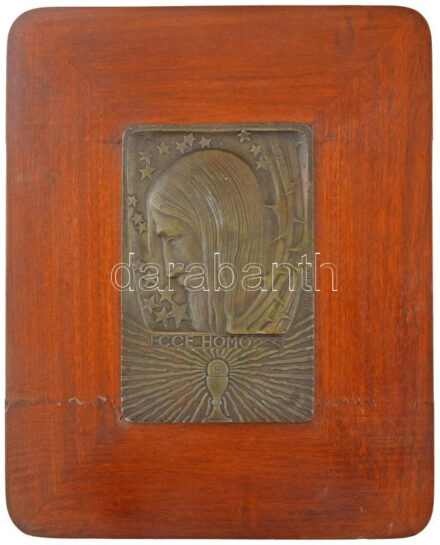 Bánszky Sándor (1888-1918) DN 'Ecce homo' egyoldalas bronzírozott fém plakett (212x135mm) korabeli fakeretben (390x312mm) T:1-