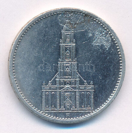Német Harmadik Birodalom 1934A 5M Ag 'Garnisonkirche' T:2- ph., anyaghiba German Third Reich 1934A 5 Reichsmark Ag 'Garnisonkirche' C:VF edge error, metal error Krause KM#83