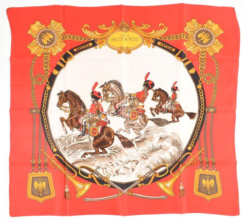 'Les Hussards', huszáros díszítésű kendő, 78x78 cm