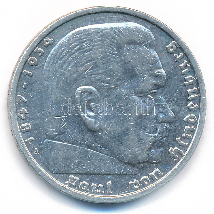 Német Harmadik Birodalom 1935A 5M Ag 'Paul von Hindenburg' T:2 German Third Reich 1935A 5 Reichsmark Ag 'Paul von Hindenburg' C:XF Krause KM#86