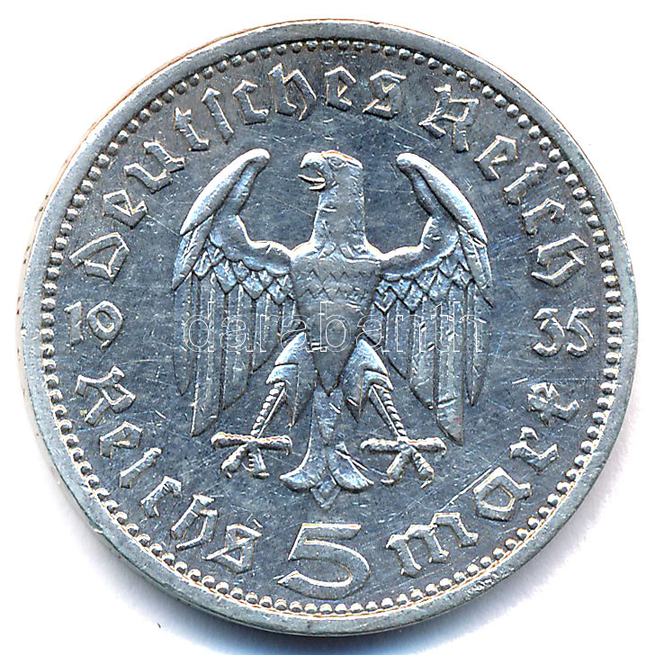 Német Harmadik Birodalom 1935A 5M Ag 'Paul von Hindenburg' T:2 German Third Reich 1935A 5 Reichsmark Ag 'Paul von Hindenburg' C:XF Krause KM#86 - Image 2
