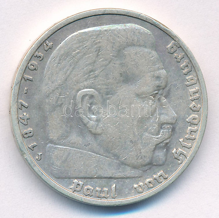 Német Harmadik Birodalom 1935J 5M Ag 'Hindenburg' T:2,2- patina German Third Reich 1935J 5 Reichsmark Ag 'Hindenburg' C:XF,VF patina Krause KM#86