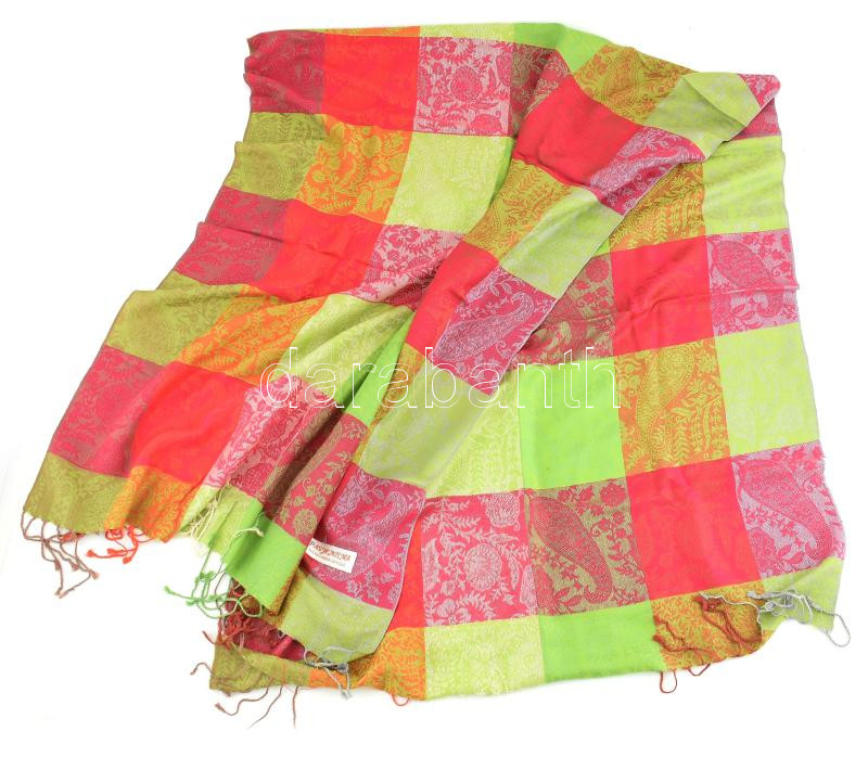 Pashmina stóla, ciklámen és zöld színnel, pashmina (70%), selyem (30%), 190x70 cm