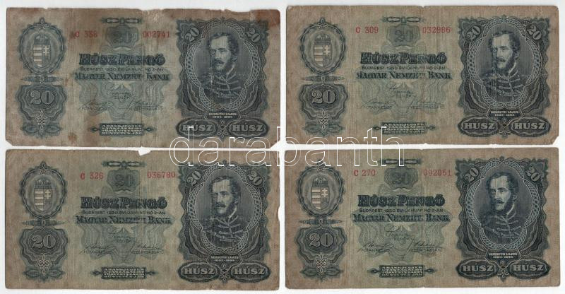 1930. 20P (4x) T:III,III- Hungary 1930. 20 Pengő (4x) C:F,VG Adamo P11