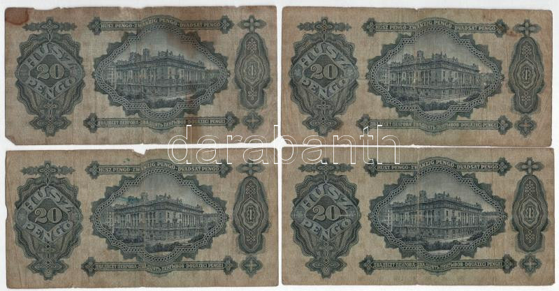 1930. 20P (4x) T:III,III- Hungary 1930. 20 Pengő (4x) C:F,VG Adamo P11 - Image 2