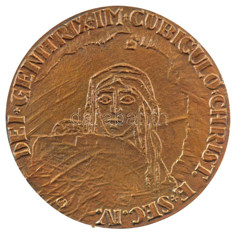 Rétfalvi Sándor (1941- ) DN 'Pécsi Katedrális' kétoldalas bronz plakett. 'CATHEDRALIS QUINQUE ECCLESIENSIS PÉCS / DEI GENITRIX IM CUBICULO CHRISTI E SEC IV' (100mm) T:2 alján sérült rögzítőcsap - Image 2