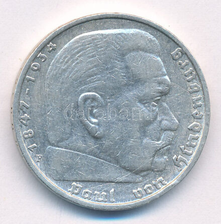 Német Harmadik Birodalom 1935F 5M Ag 'Hindenburg' T:2 German Third Reich 1935F 5 Reichsmark Ag 'Hindenburg' C:XF Krause KM# 86