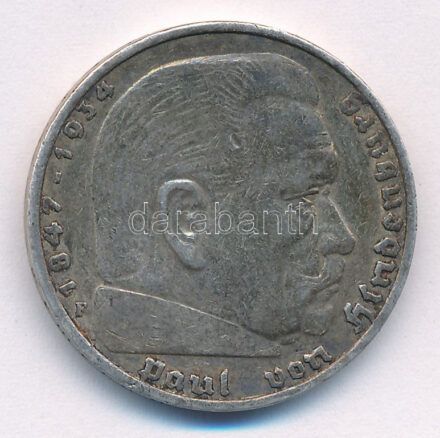 Német Harmadik Birodalom 1935F 5M Ag 'Hindenburg' T:2- patina German Third Reich 1935F 5 Reichsmark Ag 'Hindenburg' C:VF patina Krause KM# 86
