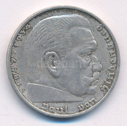 Német Harmadik Birodalom 1936F 5M Ag 'Hindenburg' T:2 patina German Third Reich 1936F 5 Reichsmark Ag 'Hindenburg' C:XF patina Krause KM# 86