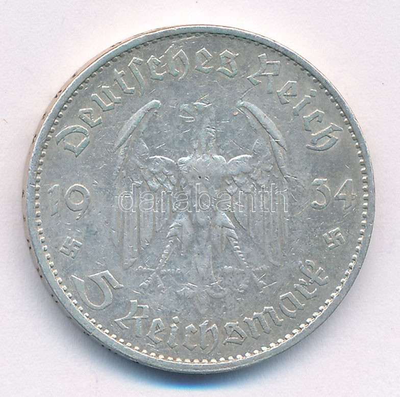 Német Harmadik Birodalom 1934A 5M Ag 'Náci hatalom első évfordulója' T:2,2- German Third Empire 1934A 5 Reichsmark Ag '1st Anniversary of Nazi rule' C:XF,VF Krause KM#82 - Image 2