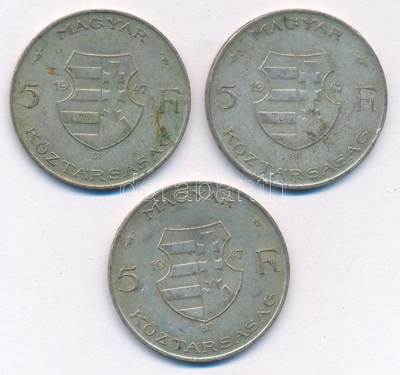 1947. 5Ft Ag 'Kossuth' (3x) T:2- patina Adamo F8.1 - Image 2