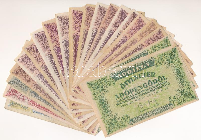 1946. 50.000AP (2db) + 100.000AP (15db) + 500.000AP (vízjeles papír, sorszámozott) + 1.000.000AP + 10.000.000AP T:II--III-