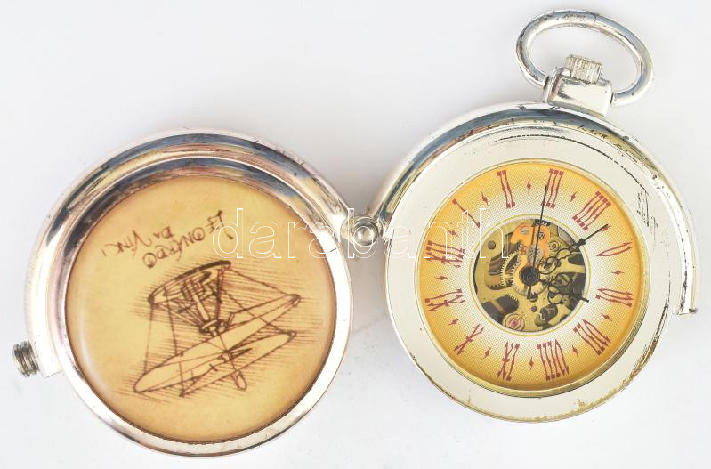 Leonardo da Vinci különleges nyitású modern mechanikus zsebóra. Működő, jó állapotban. Hátsó üveg lejár d: 50 mm