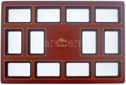 'A világ leghíresebb festményei' fa éremtartó konzol, 12db férőhellyel. Szép állapotban.