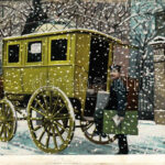 1904 Boldog Újévet! / New Year greeting art postcard with post carriage in winter (szakadás / tear)