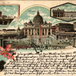 1900 Roma, Rome; Castel u. Ponte S. Angelo, S. Pietro, Laterane. Carlo Künzli Art Nouveau, floral, litho (crease)