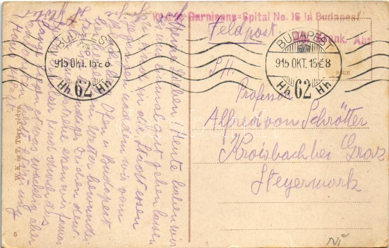 1915 Budapest V. Deák tér, villamosok, Anker palota, gyógyszertár + 'K.u.K. Garnisons-Spital No. 16. in Budapest XII. Krank. Abt.' (EK) - Image 2