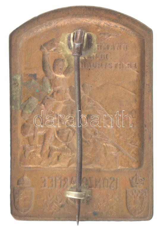 Osztrák-Magyar Monarchia 1915. 'Isonzó-hadsereg 1915' bronz sapkajelvény, hátoldalán 'G. HERRMANN WIEN III. HAUPSTR. 81' gyártói jelzéssel (44x30mm) T:1 Austro-Hungarian Monarchy 1915. 'Isonzo-Armee 1915' marked Ag cap badge with 'G. - Image 2