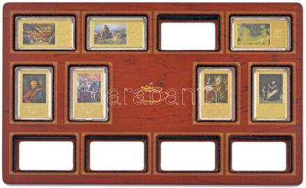 2014-2017. 'A magyar festészet remekművei' aranyozott, multicolor Cu emlékérmek (7xklf) eredeti, fa éremtartó konzolban, 5db tanúsítvánnyal (érem:60x35mm/db, keret:230x340mm) T:PP