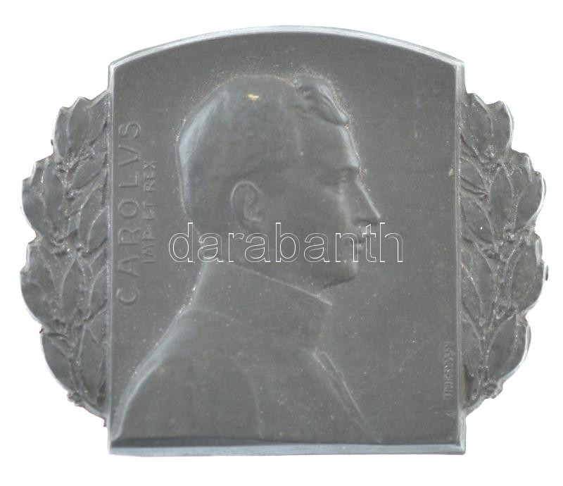 Osztrák-Magyar Monarchia 1917. 'IV Károly' Zn sapkajelvény 'R. Marschall 17' gyártói jelzéssel (33x41mm) T:1- hátlap korrodált Austro-Hungarian Monarchy 1917. 'CAROLUS IMP.ET.REX' Zn cap badge with 'R. Marschall 17' manufacturer's mark