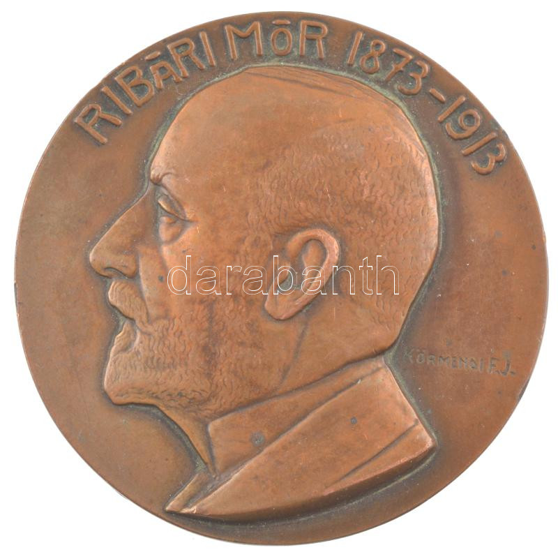 Körmendi-Frimm Jenő (1886-1959) 1913. 'Ribári Mór 1873-1913' egyoldalas bronz emlékérem (55mm) T:1-,2 ph.