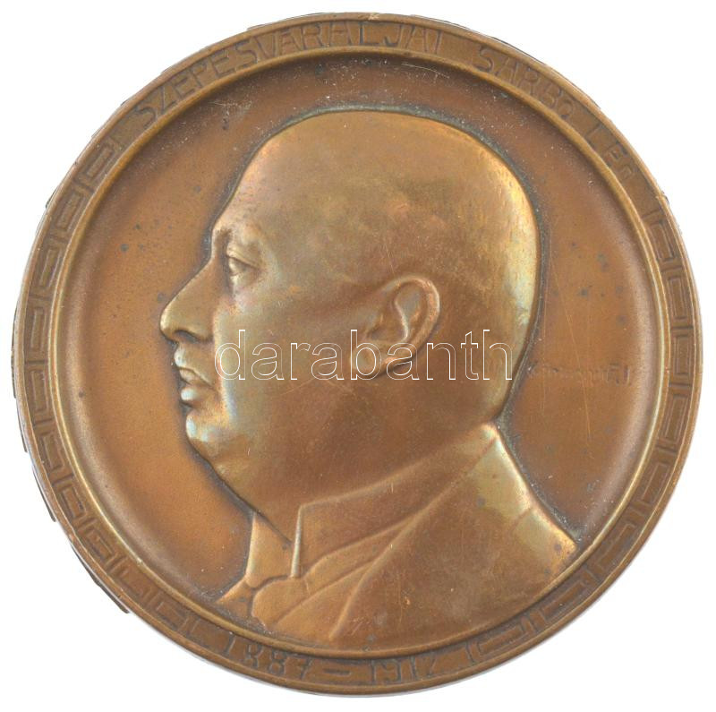 Körmendi Frimm Jenő (1886-1959) 1912. 'Szepesváraljai Sarbó Leó - 1887-1912' egyoldalas bronz emlékérem (55mm) T:2 többszörös ph. valószínűleg foglalatnyom