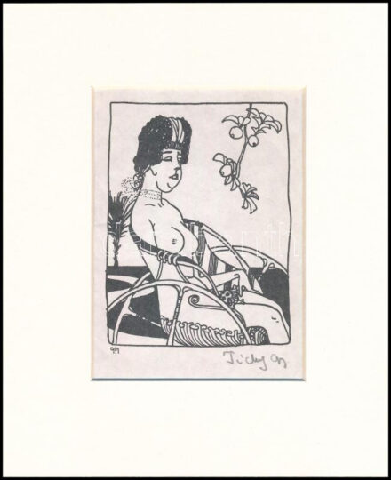 Tichy Gyula (1879-1920): Akt, nyomat utólagos jelzéssel, paszpartuban, 12×8 cm
