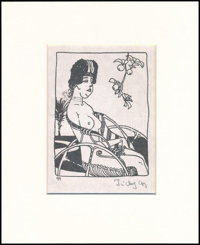 Tichy Gyula (1879-1920): Akt, nyomat utólagos jelzéssel, paszpartuban, 12×8 cm