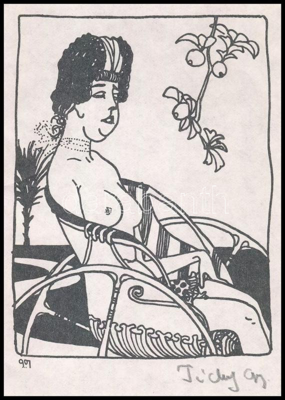 Tichy Gyula (1879-1920): Akt, nyomat utólagos jelzéssel, paszpartuban, 12×8 cm - Image 2