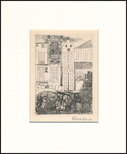 Kondor Béla (1931-1972): Város. Rézkarc, papír, utólagos jelzéssel, paszpartuban, 12×9 cm