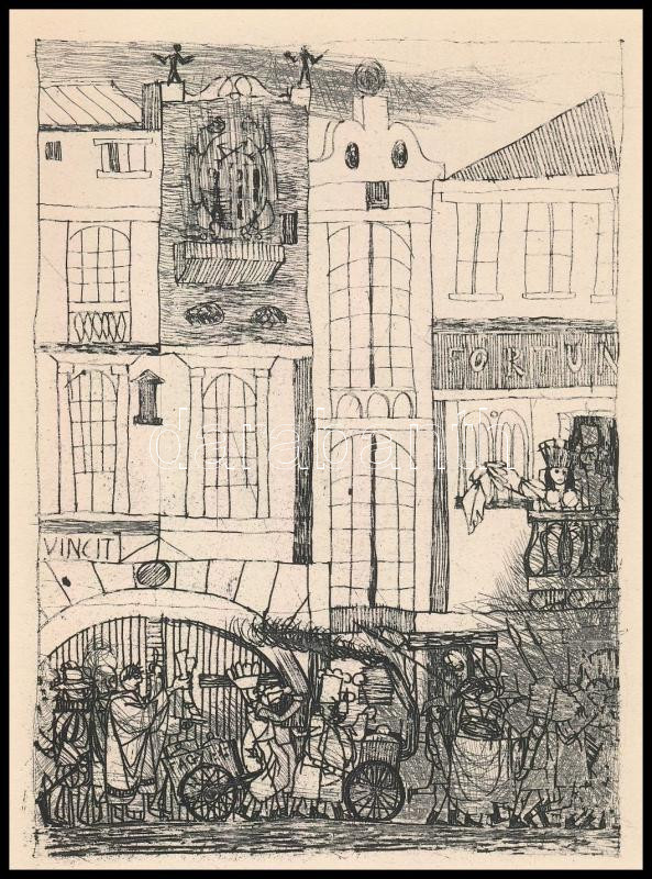 Kondor Béla (1931-1972): Város. Rézkarc, papír, utólagos jelzéssel, paszpartuban, 12×9 cm - Image 2