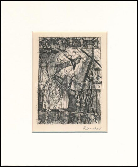 Kondor Béla (1931-1972): Tükör. Rézkarc, papír, utólagos jelzéssel, paszpartuban, 11,5×8 cm