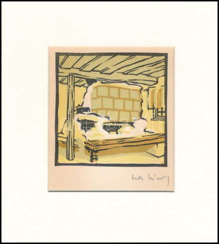 Kós Károly (1883-1977): Házbelső. Linómetszet, papír, utólagos jelzéssel, 10,5×10,5 cm