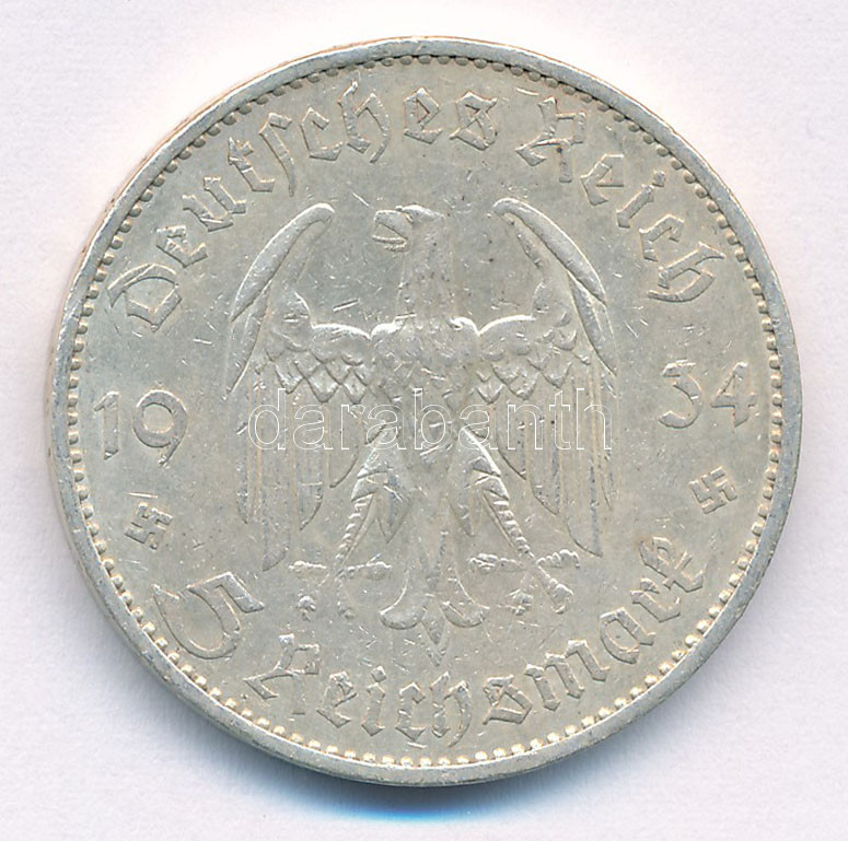 Német Harmadik Birodalom 1934A 5M Ag 'Garnisonkirche' T:2,2- ph. German Third Reich 1934A 5 Reichsmark Ag 'Garnisonkirche' C:XF,VF edge error Krause KM#83 - Image 2