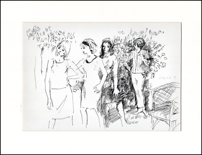 Czene jelzéssel: Lányok. Tus, papír, paszpartuban, 21×30 cm