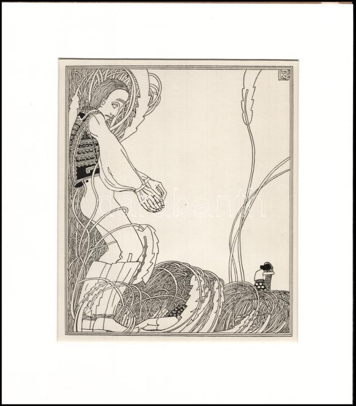 Kozma Lajos (1884-1948): Fogságban. Cinkográfia, papír, jelzett a cinkográfián, paszpartuban, 20×17 cm