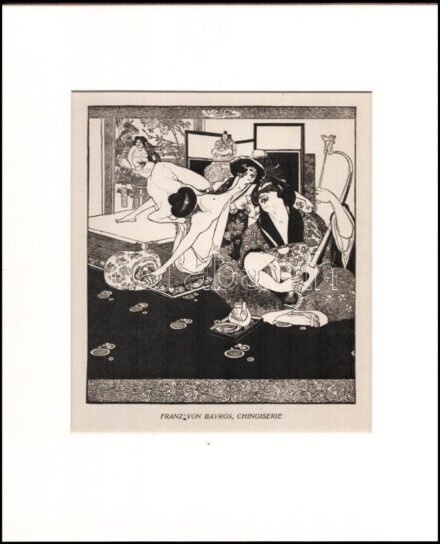 Franz von Bayros (1866-1924): Chinopiserie. Erotikus heliogravűr, papír, jelzett a nyomaton 17,5×16 cm