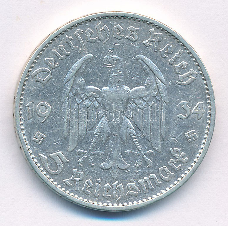 Német Harmadik Birodalom 1934D 5M Ag 'Garnisonkirche' T:2,2- German Third Reich 1934D 5 Reichsmark Ag 'Garnisonkirche' C:XF,VF Krause KM#83 - Image 2