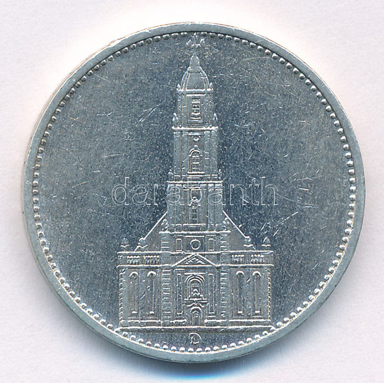 Német Harmadik Birodalom 1934D 5M Ag 'Garnisonkirche' T:2 German Third Reich 1934D 5 Reichsmark Ag 'Garnisonkirche' C:XF Krause KM#83