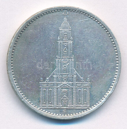 Német Harmadik Birodalom 1934F 5M Ag 'Garnisonkirche' T:2 ph. German Third Reich 1934F 5 Reichsmark Ag 'Garnisonkirche' C:XF edge error Krause KM#83