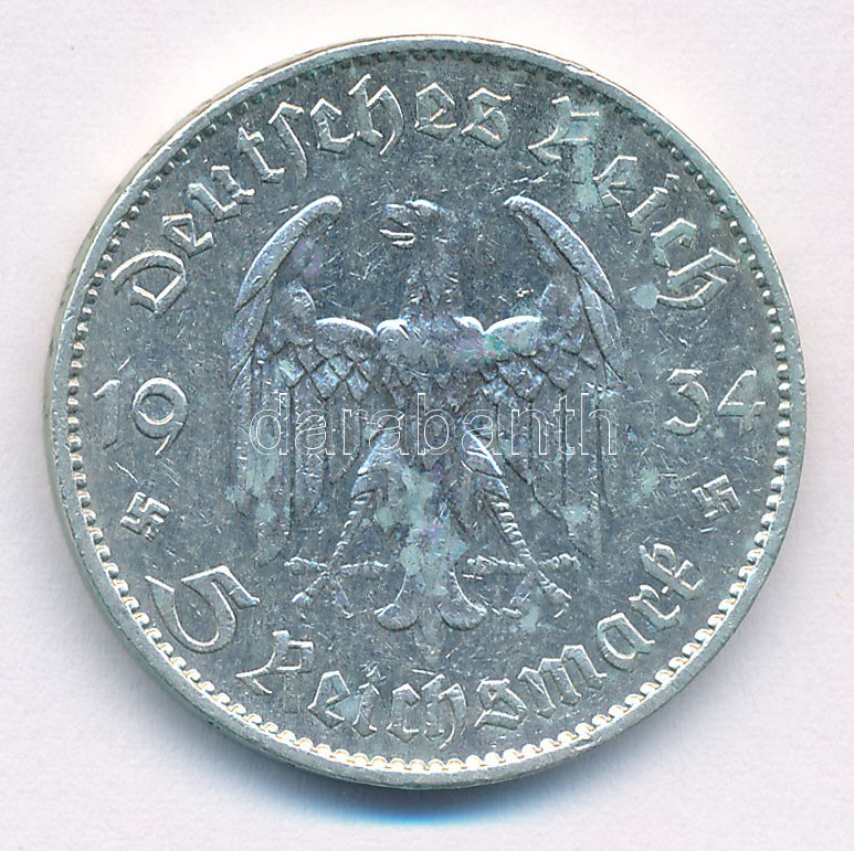 Német Harmadik Birodalom 1934F 5M Ag 'Garnisonkirche' T:2,2- ph. German Third Reich 1934F 5 Reichsmark Ag 'Garnisonkirche' C:XF,VF edge error Krause KM#83 - Image 2